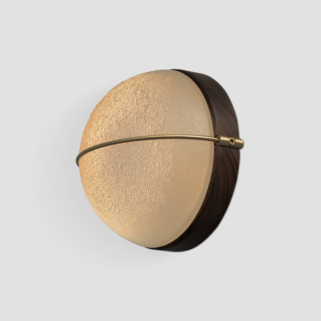 Cerno Sona Sconce satin distressed brass with dark stained walnut