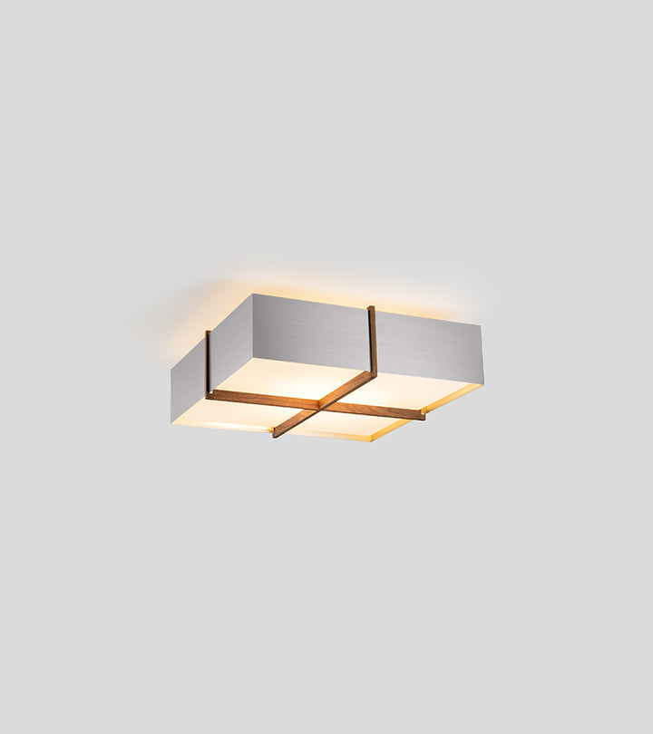 Cerno Veram LED Flush Mount in brushed aluminum and walnut