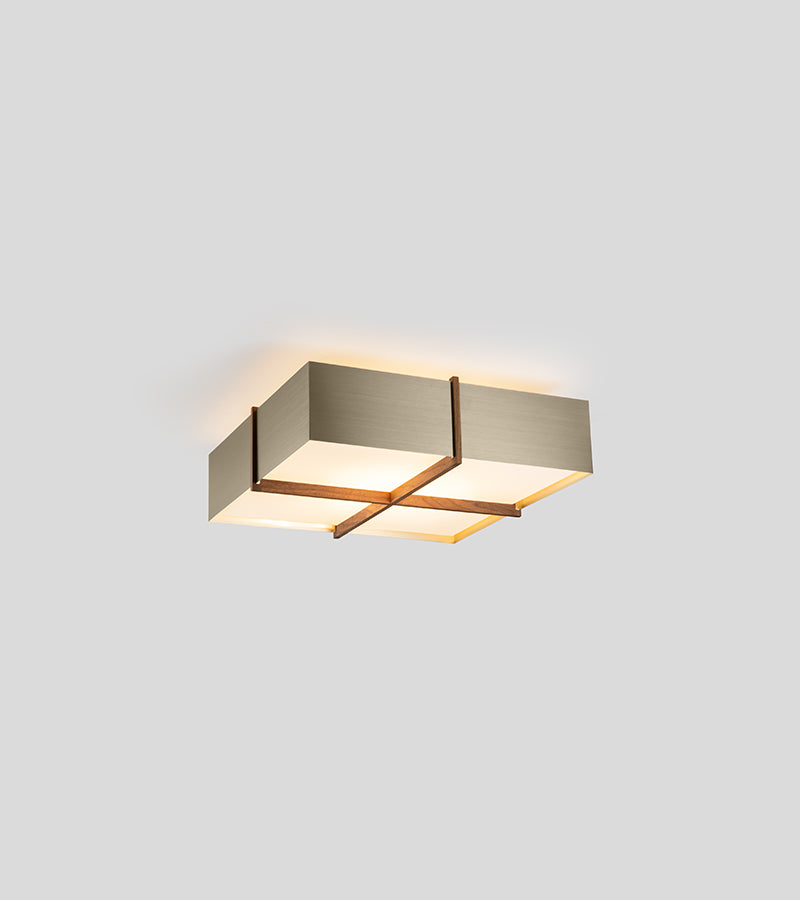Cerno Veram LED Flush Mount in distressed brass and walnut