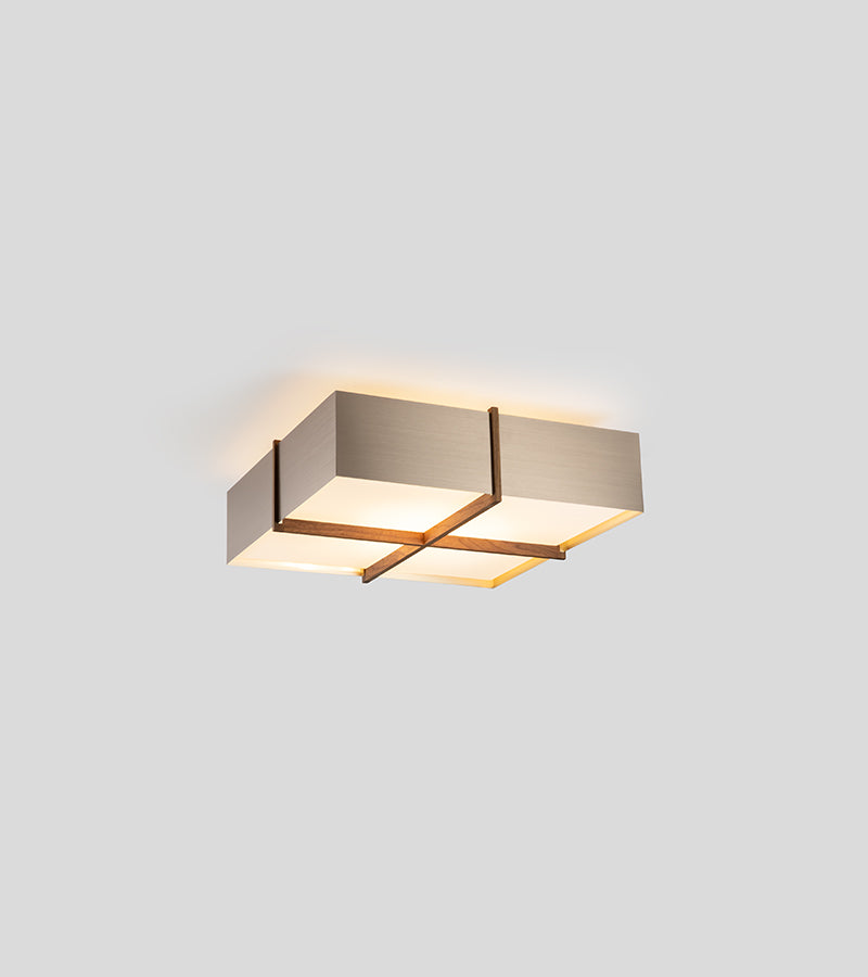 Cerno Veram LED Flush Mount in brushed rose gold and walnut