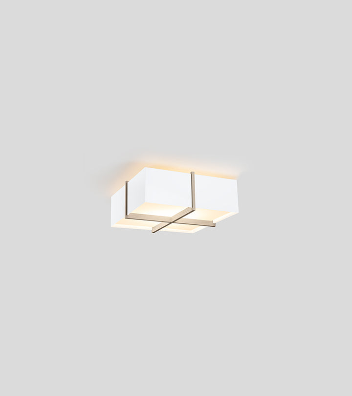 Cerno Veram LED Flush Mount in gloss white and whitewashed oak