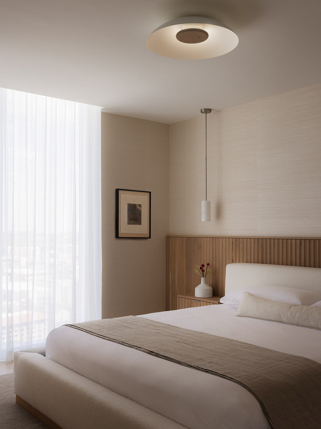 Cerno Volo LED Flush Mount in a modern bedroom