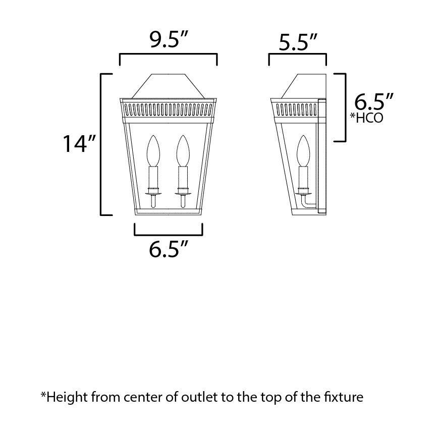 Oxford Outdoor 2-Light Wall Sconce 30593 by Studio M Lighting – line drawing