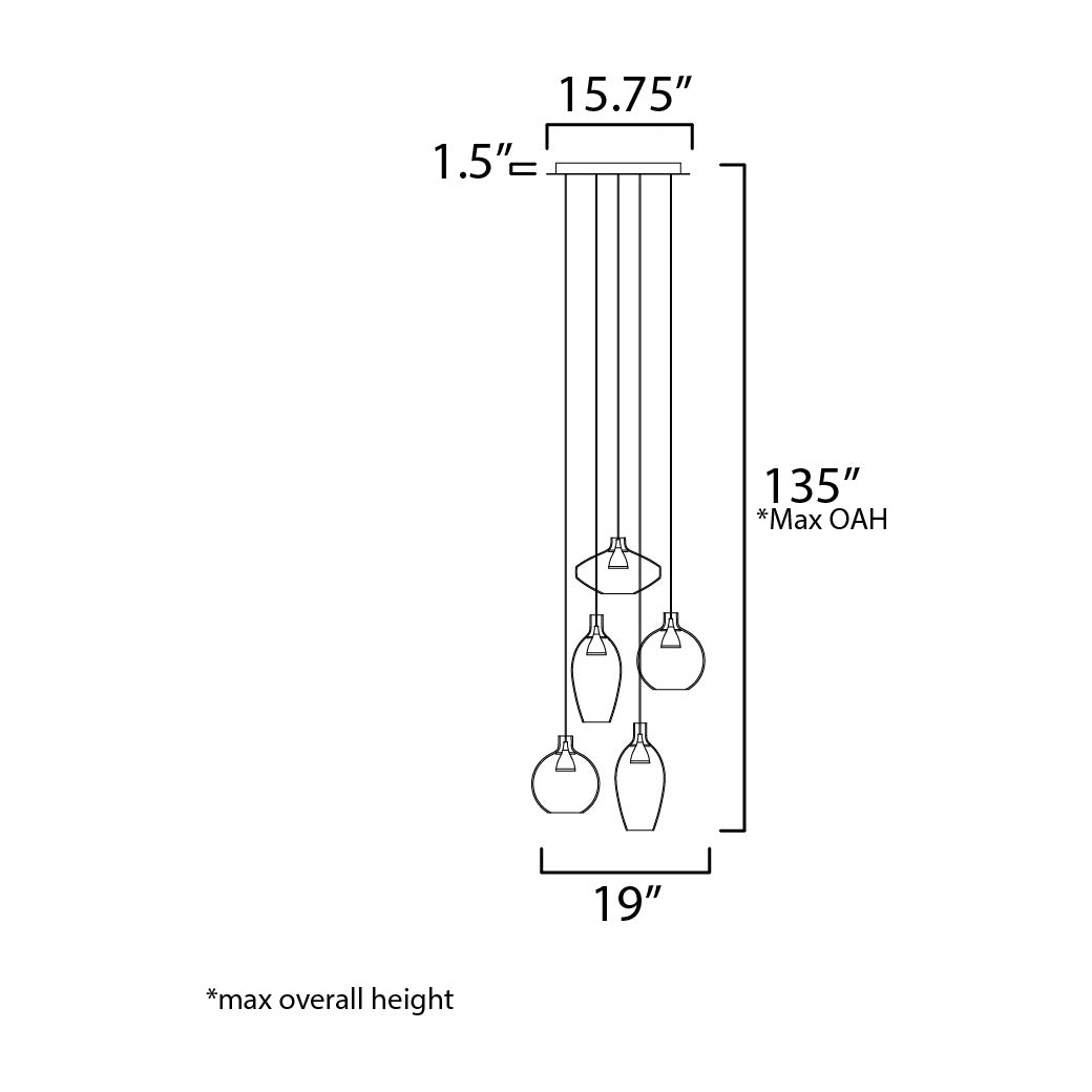 Ray Dance 5-Light LED Multi-Pendant by Studio M Lighting – line drawing