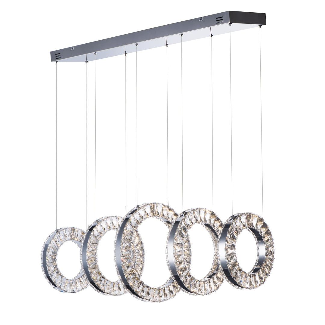 Charm 5-Light LED Linear Pendant by ET2 Lighting in Polished Chrome, front view