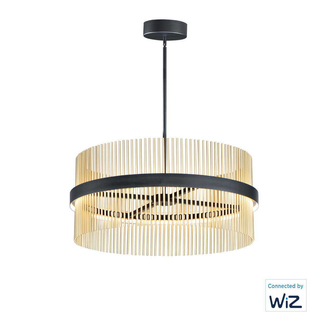 Chimes 34" LED Pendant WiZ by ET2 Lighting in Black / Satin Brass, front view