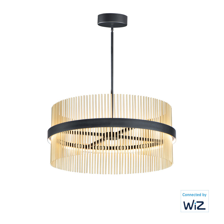 Chimes 34" LED Pendant WiZ by ET2 Lighting in Black / Satin Brass, front view