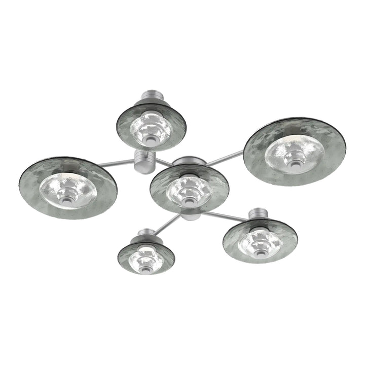 Cirrus Hub &amp; Spoke by Hammerton Studio in Classic Silver with Smoke Granite glass (6 Light Round)