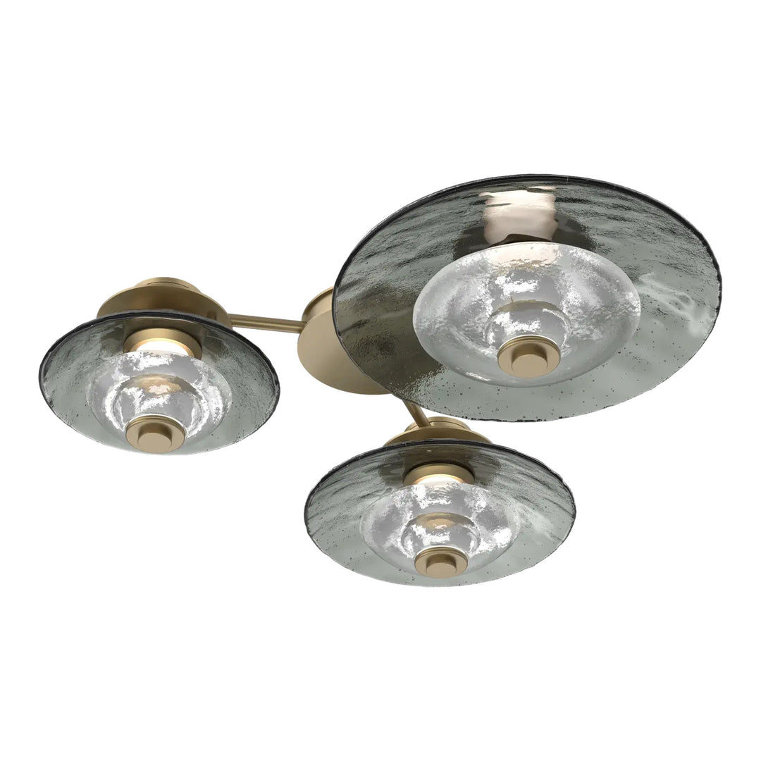 Cirrus Hub &amp; Spoke by Hammerton Studio in Gilded Brass with Smoke Granite glass (3 Lights)