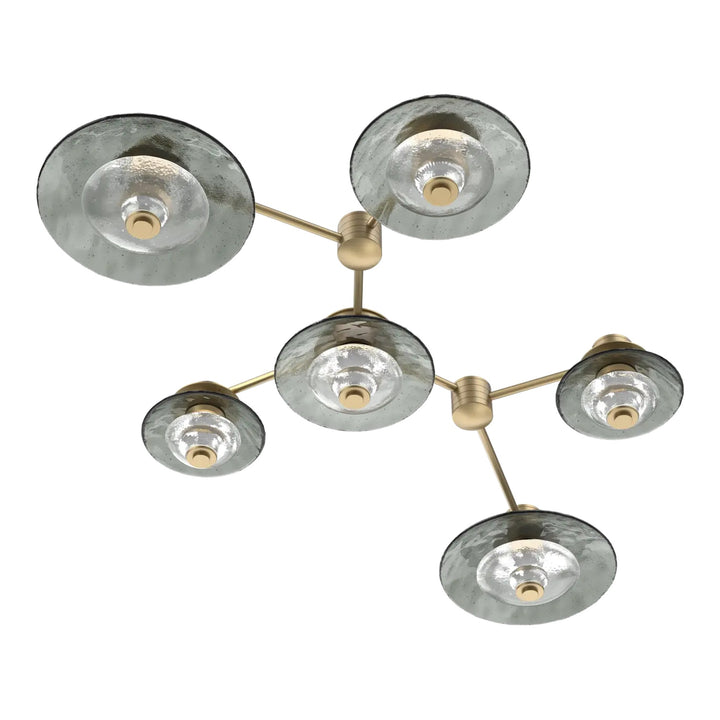 Cirrus Hub &amp; Spoke by Hammerton Studio in Gilded Brass with Smoke Granite glass (6 Light Linear)