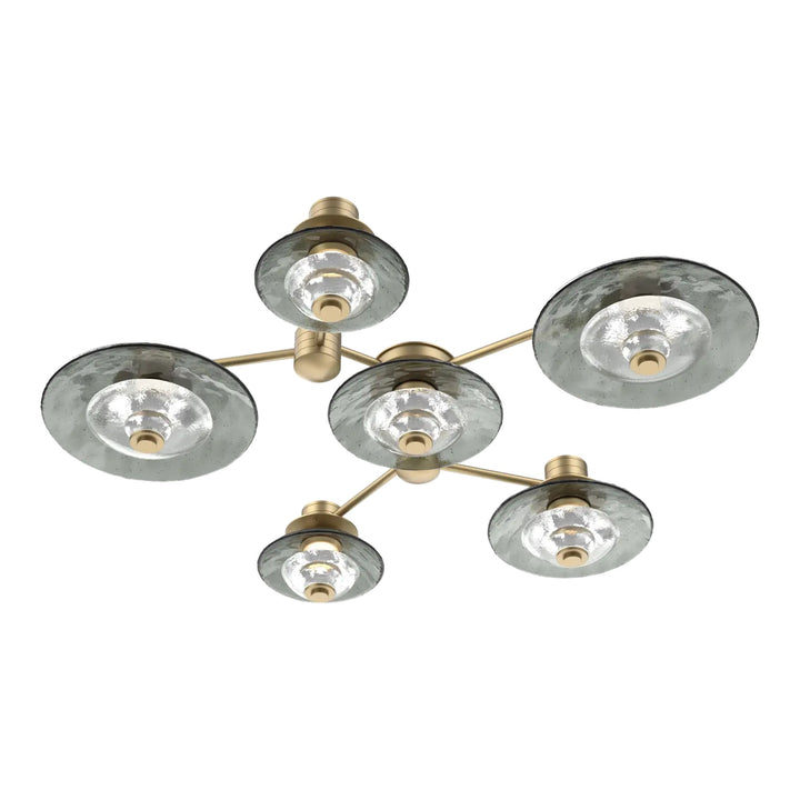 Cirrus Hub &amp; Spoke by Hammerton Studio in Gilded Brass with Smoke Granite glass (6 Light Round)