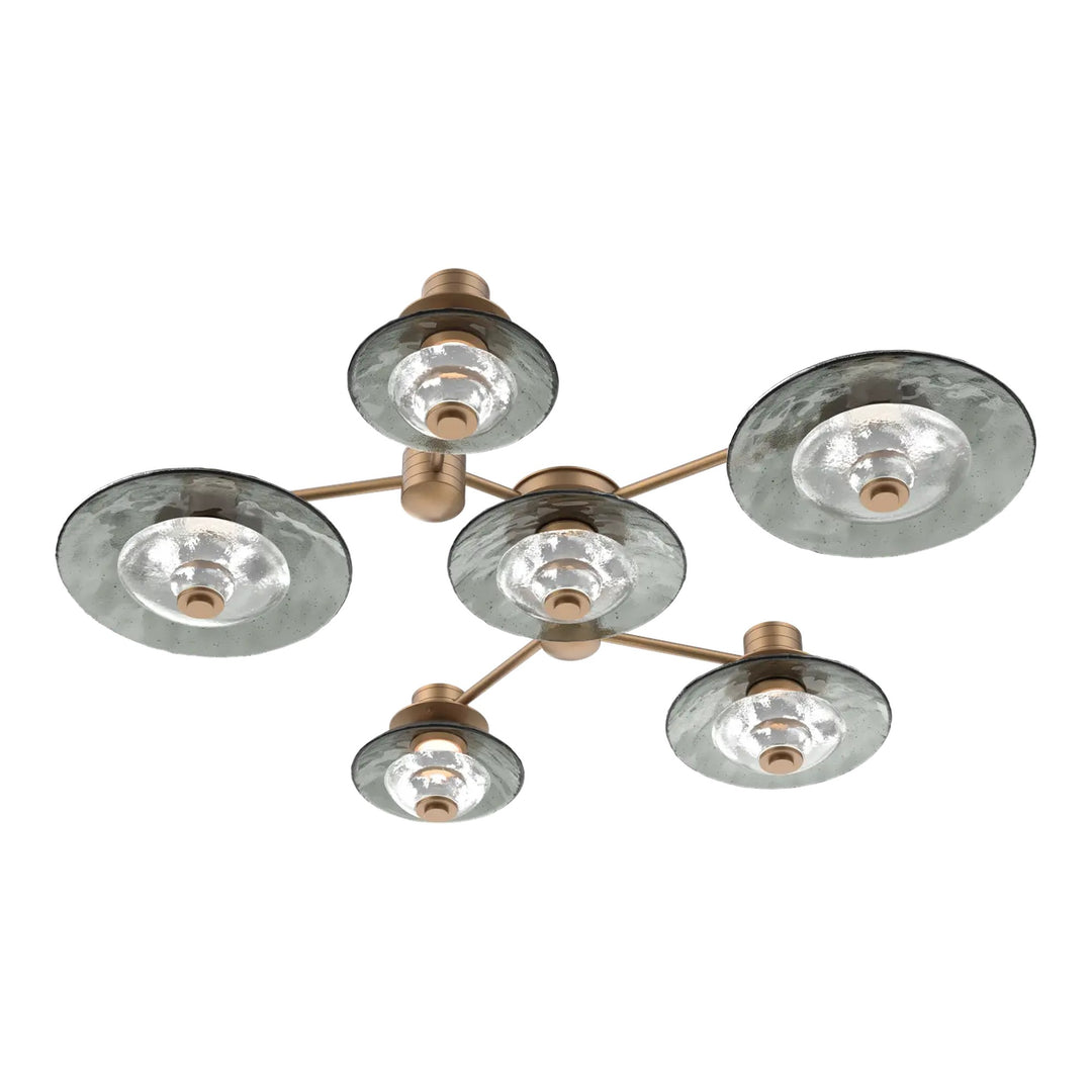 Cirrus Hub &amp; Spoke by Hammerton Studio in Novel Brass with Smoke Granite glass (6 Light Round)