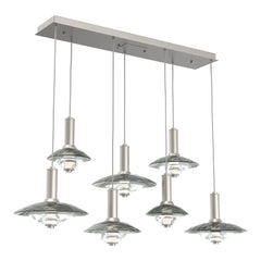 Cirrus Linear Pendant Chandelier by Hammerton Studio in Beige Silver with Smoke Granite glass (7 Lights)