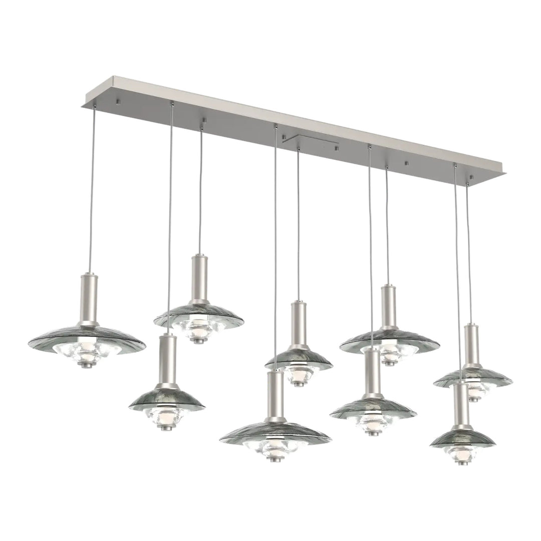 Cirrus Linear Pendant Chandelier by Hammerton Studio in Beige Silver with Smoke Granite glass (9 Lights)
