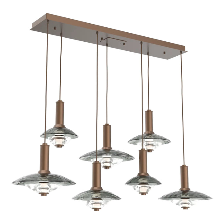 Cirrus Linear Pendant Chandelier by Hammerton Studio in Burnished Bronze with Smoke Granite glass (7 Lights)