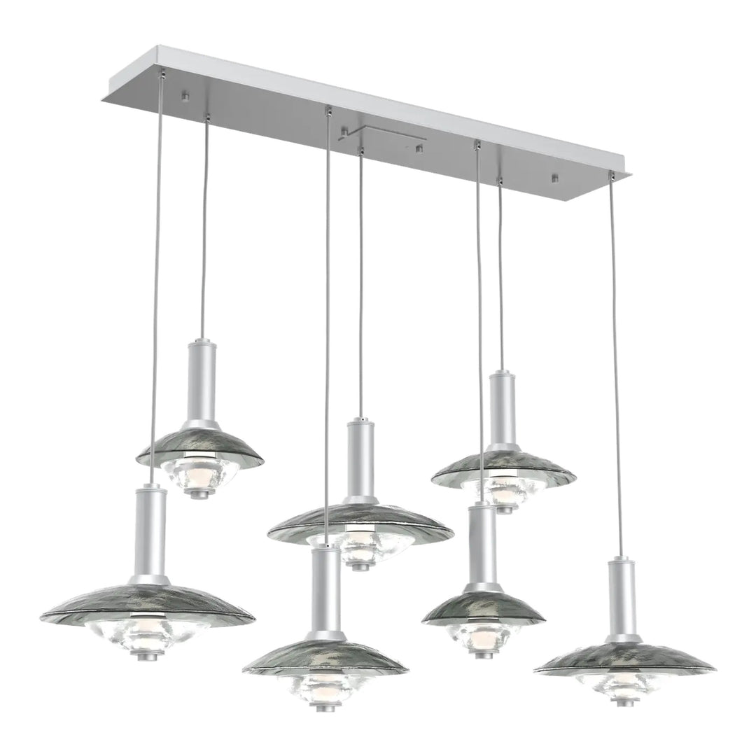 Cirrus Linear Pendant Chandelier by Hammerton Studio in Classic Silver with Smoke Granite glass (7 Lights)