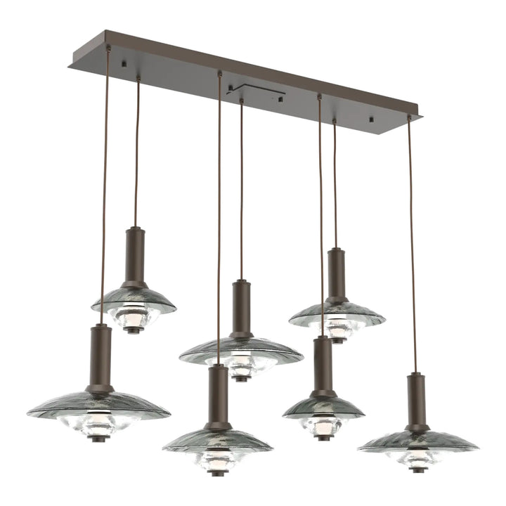 Cirrus Linear Pendant Chandelier by Hammerton Studio in Flat Bronze with Smoke Granite glass (7 Lights)