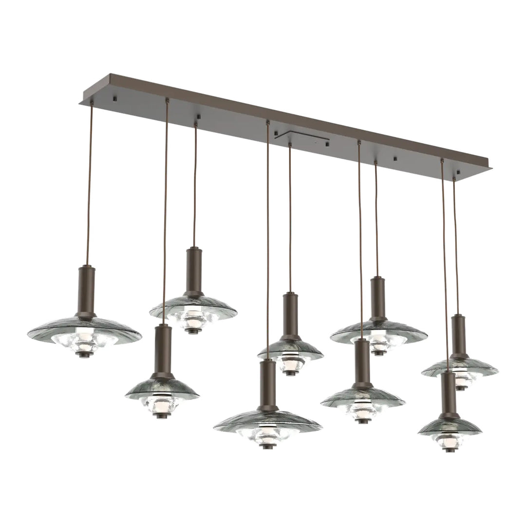 Cirrus Linear Pendant Chandelier by Hammerton Studio in Flat Bronze with Smoke Granite glass (9 Lights)