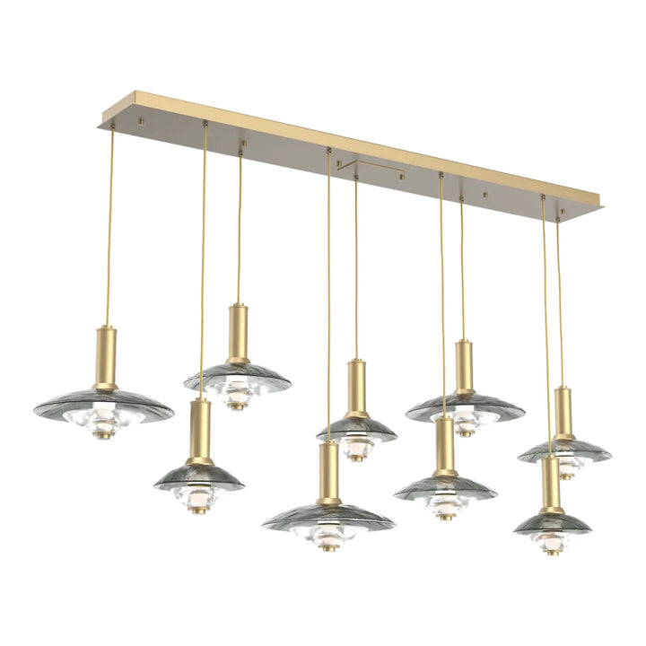 Cirrus Linear Pendant Chandelier by Hammerton Studio in Gilded Brass with Smoke Granite glass (9 Lights)