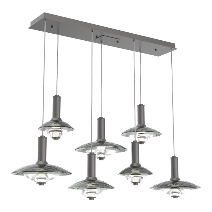 Cirrus Linear Pendant Chandelier by Hammerton Studio in Graphite with Smoke Granite glass (7 Lights)