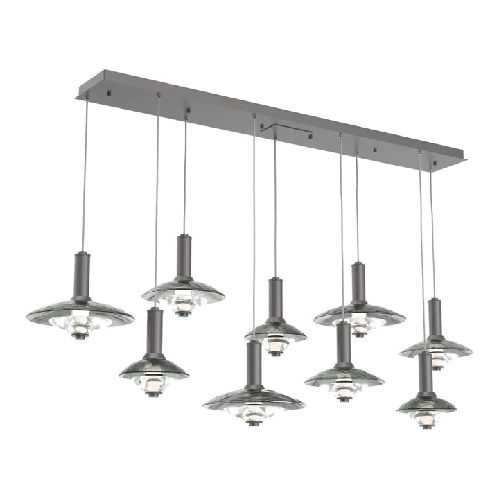 Cirrus Linear Pendant Chandelier by Hammerton Studio in Graphite with Smoke Granite glass (9 Lights)