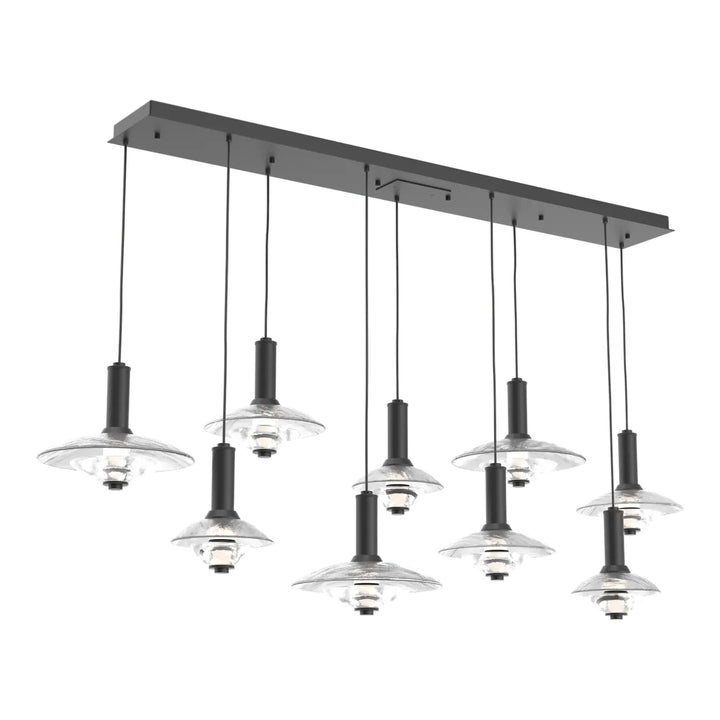 Cirrus Linear Pendant Chandelier by Hammerton Studio in Matte Black with Clear Granite glass