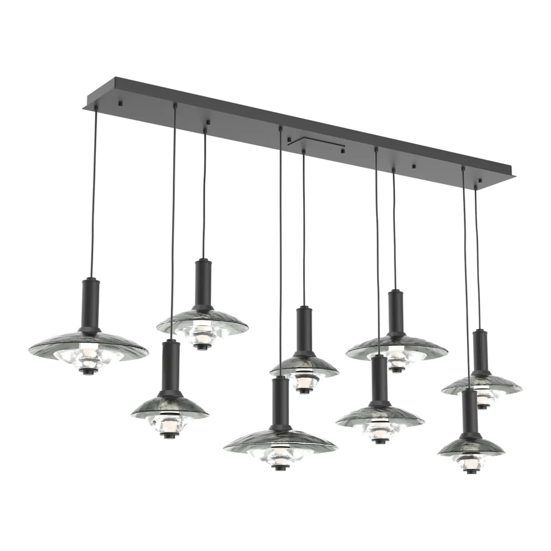 Cirrus Linear Pendant Chandelier by Hammerton Studio in Matte Black with Smoke Granite glass (9 Lights)