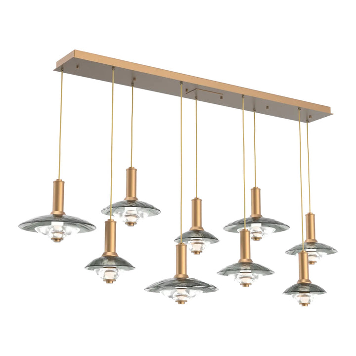 Cirrus Linear Pendant Chandelier by Hammerton Studio in Novel Brass with Smoke Granite glass (9 Lights)