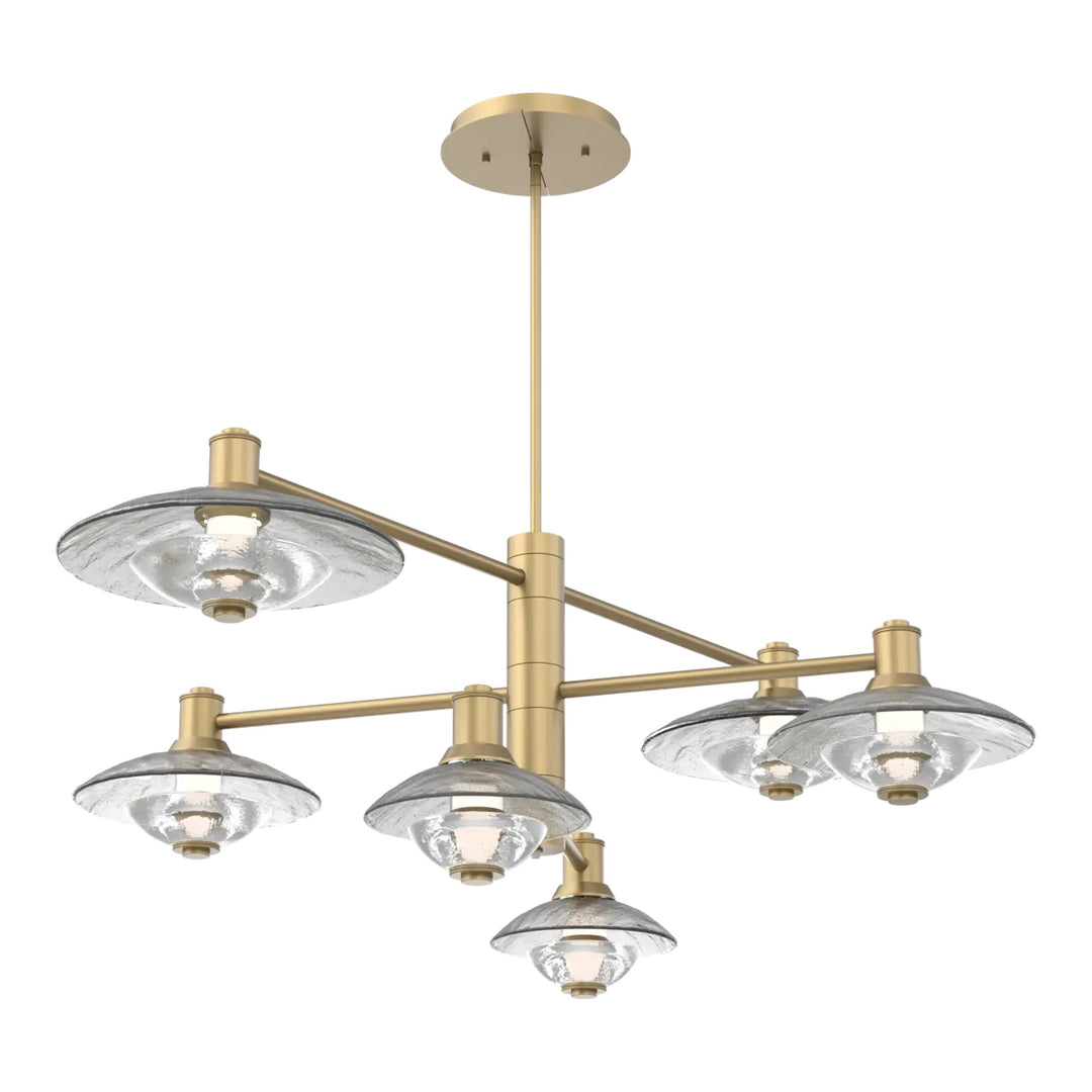 Cirrus Mobile Chandelier by Hammerton Studio in Gilded Brass with Clear Granite glass (6 Lights)