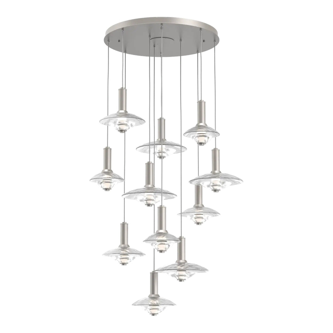 Cirrus Round Pendant Chandelier by Hammerton Studio in Beige Silver with Clear Granite glass (11 Lights)