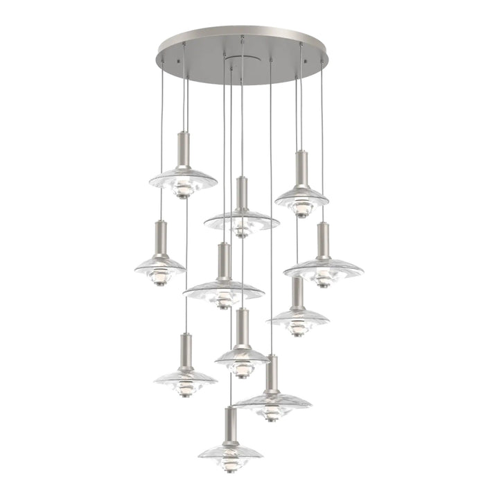 Cirrus Round Pendant Chandelier by Hammerton Studio in Beige Silver with Clear Granite glass (11 Lights)