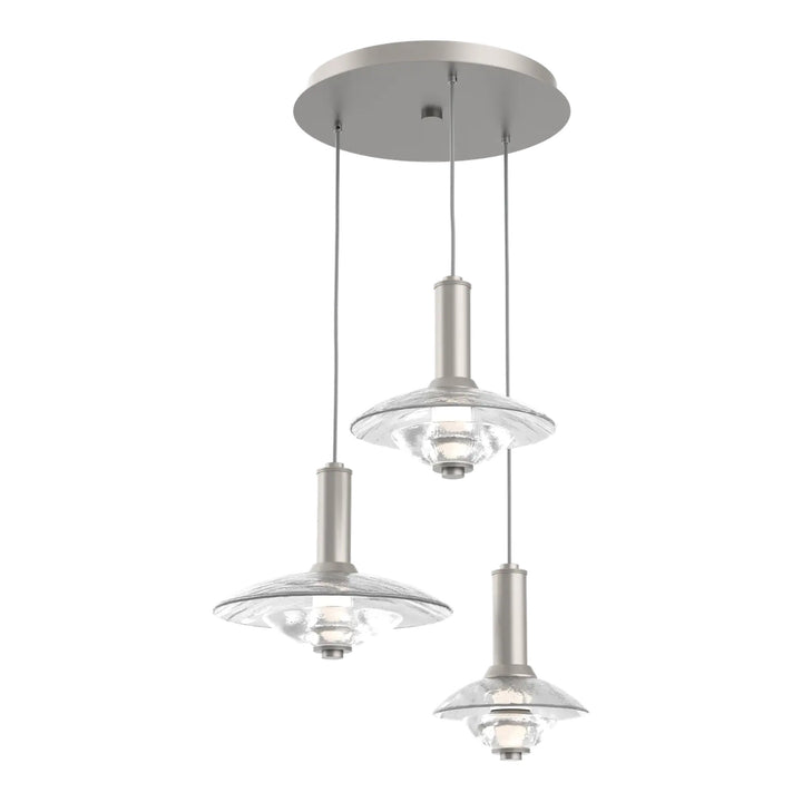 Cirrus Round Pendant Chandelier by Hammerton Studio in Beige Silver with Clear Granite glass (3 Lights)