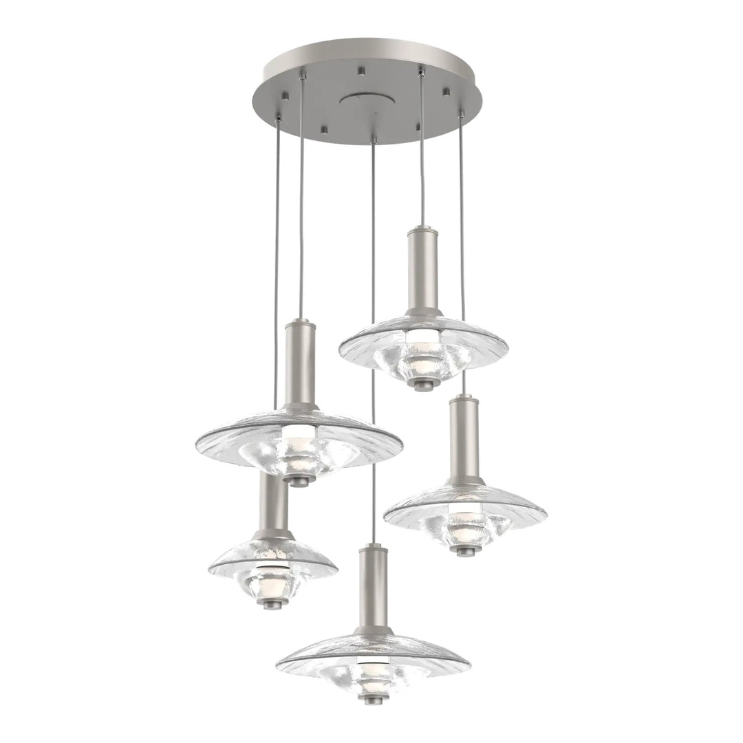 Cirrus Round Pendant Chandelier by Hammerton Studio in Beige Silver with Clear Granite glass (5 Lights)