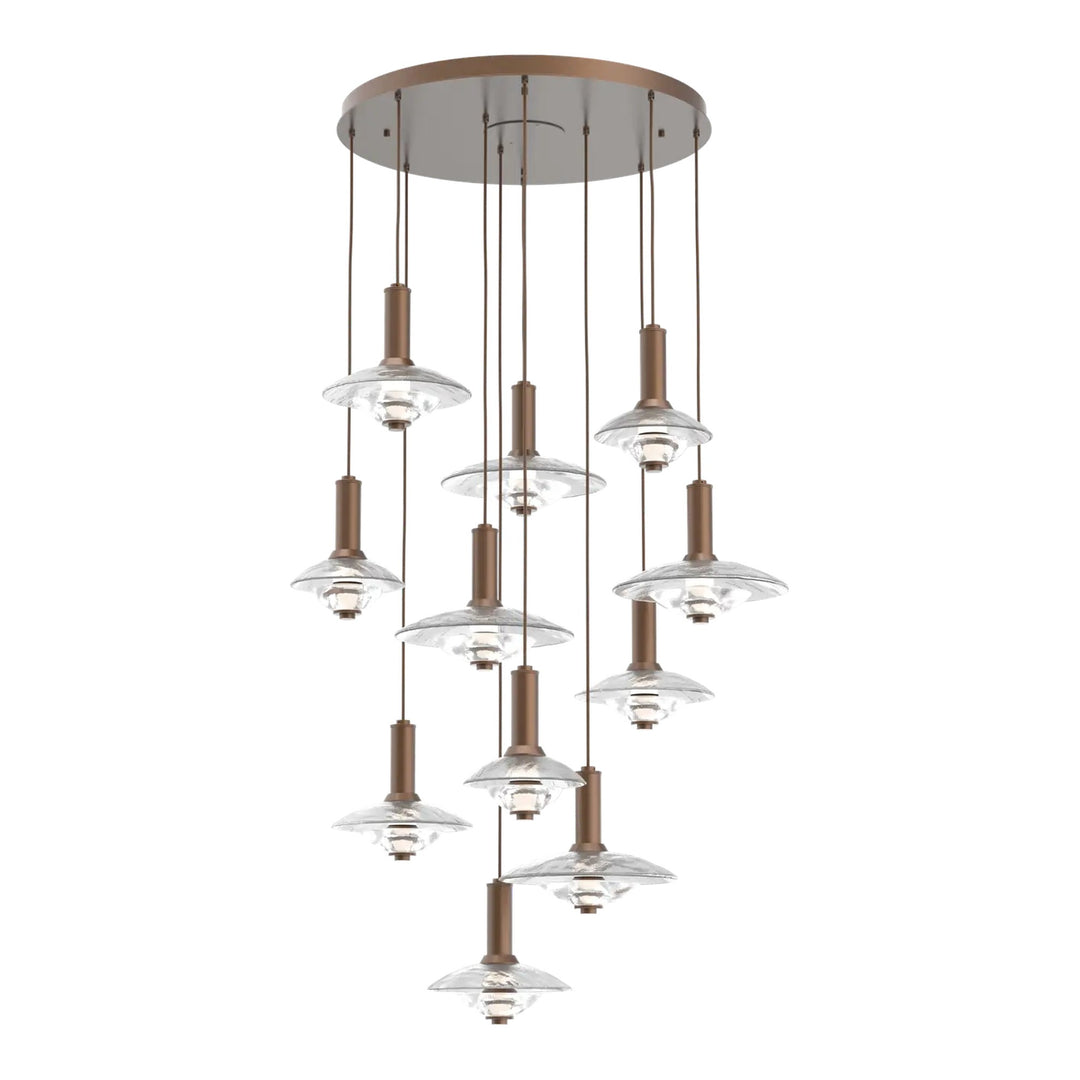 Cirrus Round Pendant Chandelier by Hammerton Studio in Burnished Bronze with Clear Granite glass (11 Lights)