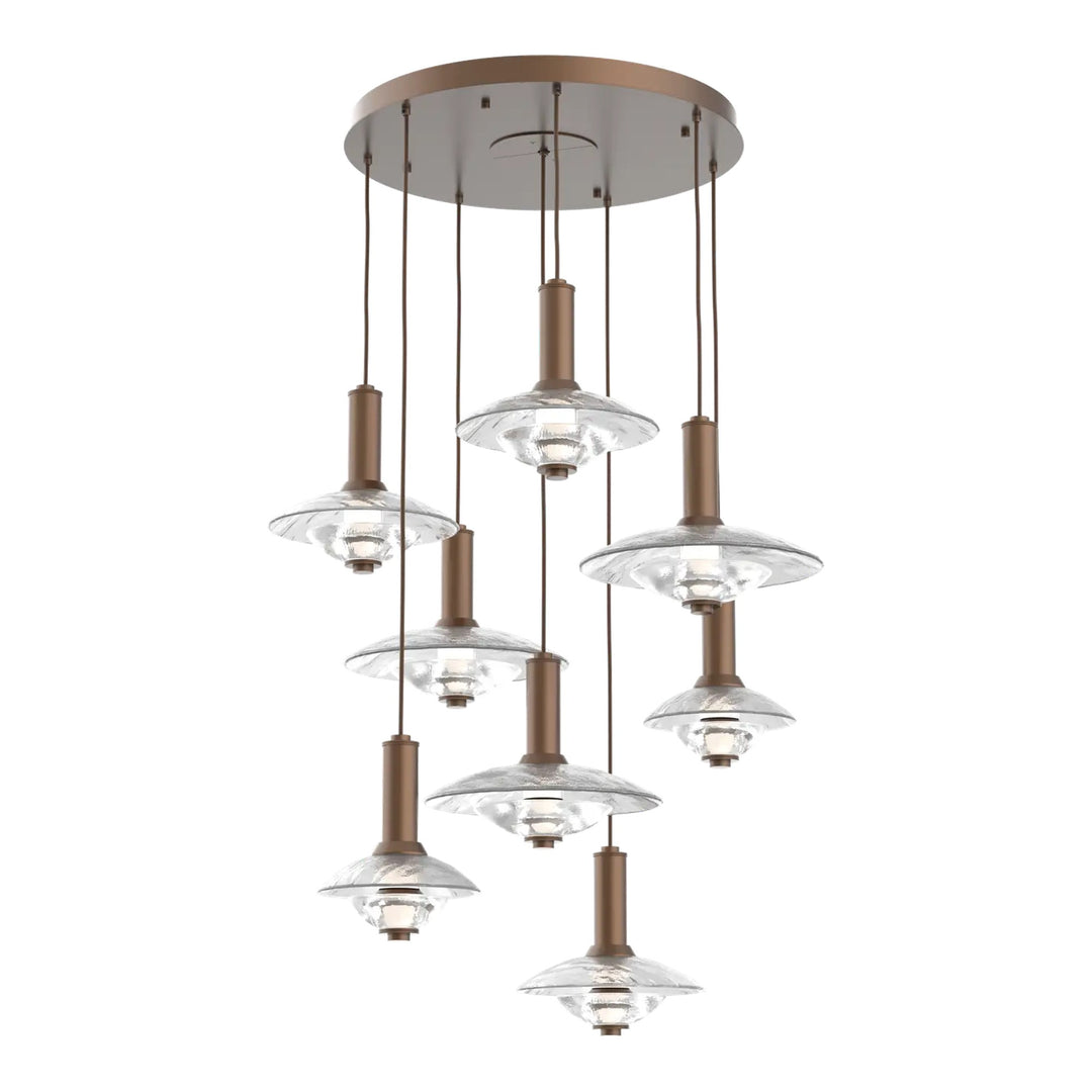 Cirrus Round Pendant Chandelier by Hammerton Studio in Burnished Bronze with Clear Granite glass (8 Lights)