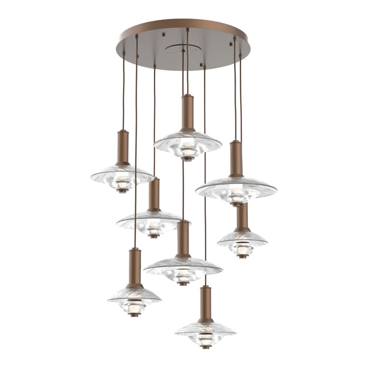 Cirrus Round Pendant Chandelier by Hammerton Studio in Burnished Bronze with Clear Granite glass (8 Lights)