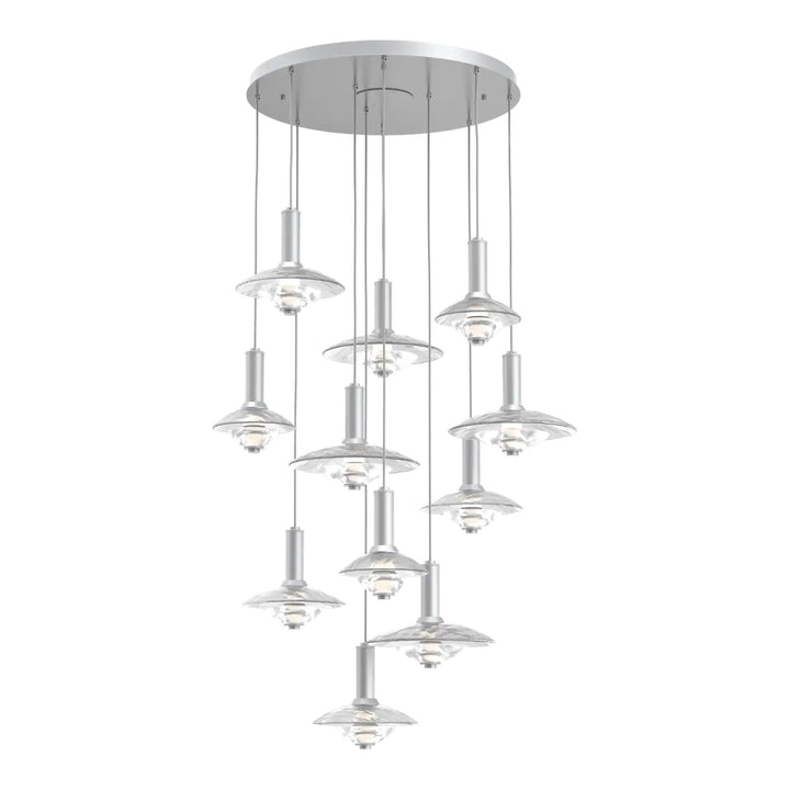 Cirrus Round Pendant Chandelier by Hammerton Studio in Classic Silver with Clear Granite glass (11 Lights)