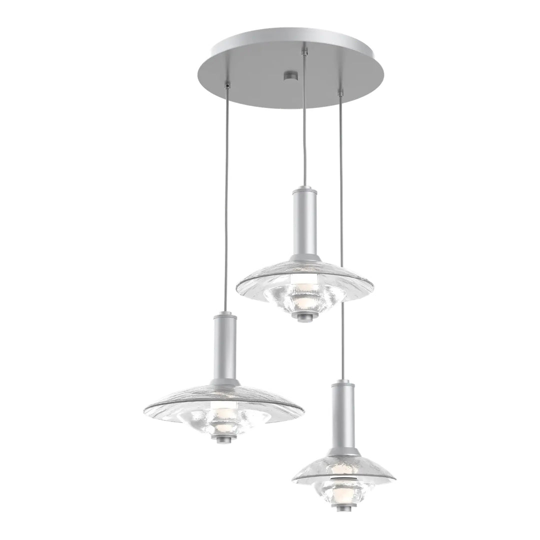 Cirrus Round Pendant Chandelier by Hammerton Studio in Classic Silver with Clear Granite glass (3 Lights)