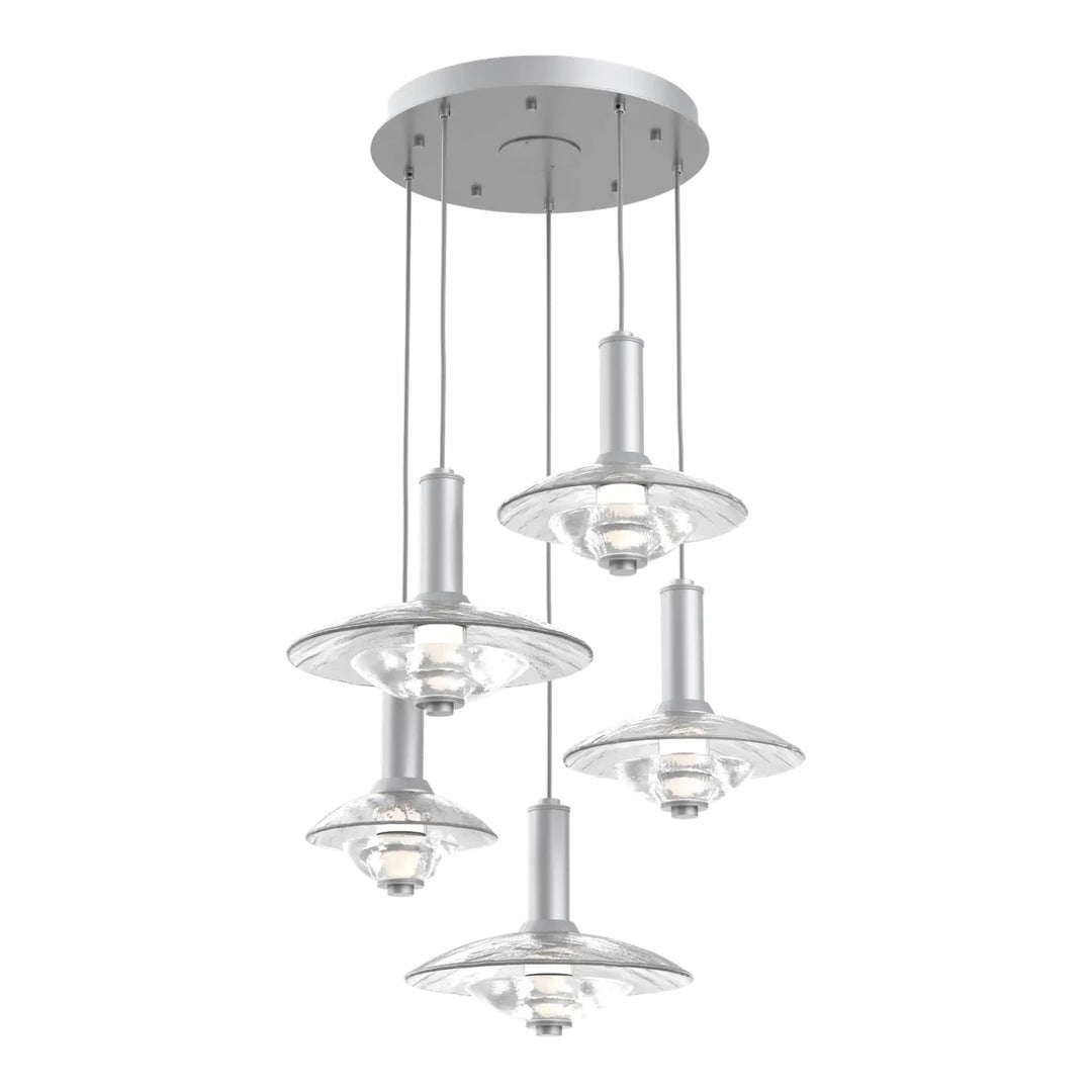 Cirrus Round Pendant Chandelier by Hammerton Studio in Classic Silver with Clear Granite glass (5 Lights)