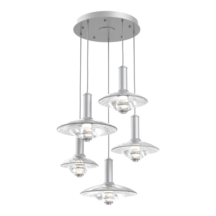 Cirrus Round Pendant Chandelier by Hammerton Studio in Classic Silver with Clear Granite glass (5 Lights)