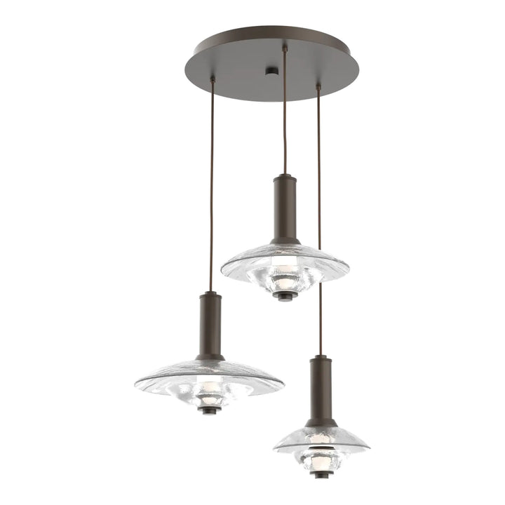 Cirrus Round Pendant Chandelier by Hammerton Studio in Flat Bronze with Clear Granite glass (3 Lights)