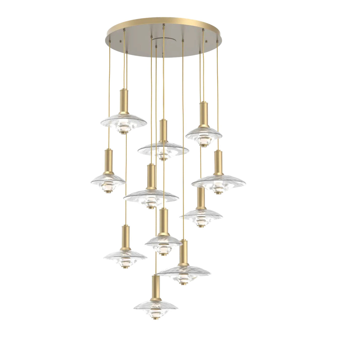 Cirrus Round Pendant Chandelier by Hammerton Studio in Gilded Brass with Clear Granite glass (11 Lights)