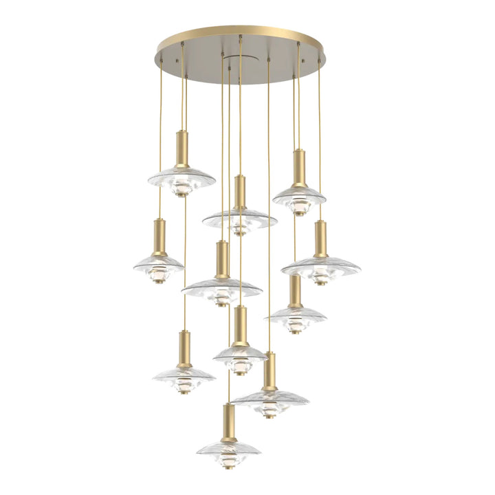 Cirrus Round Pendant Chandelier by Hammerton Studio in Gilded Brass with Clear Granite glass (11 Lights)