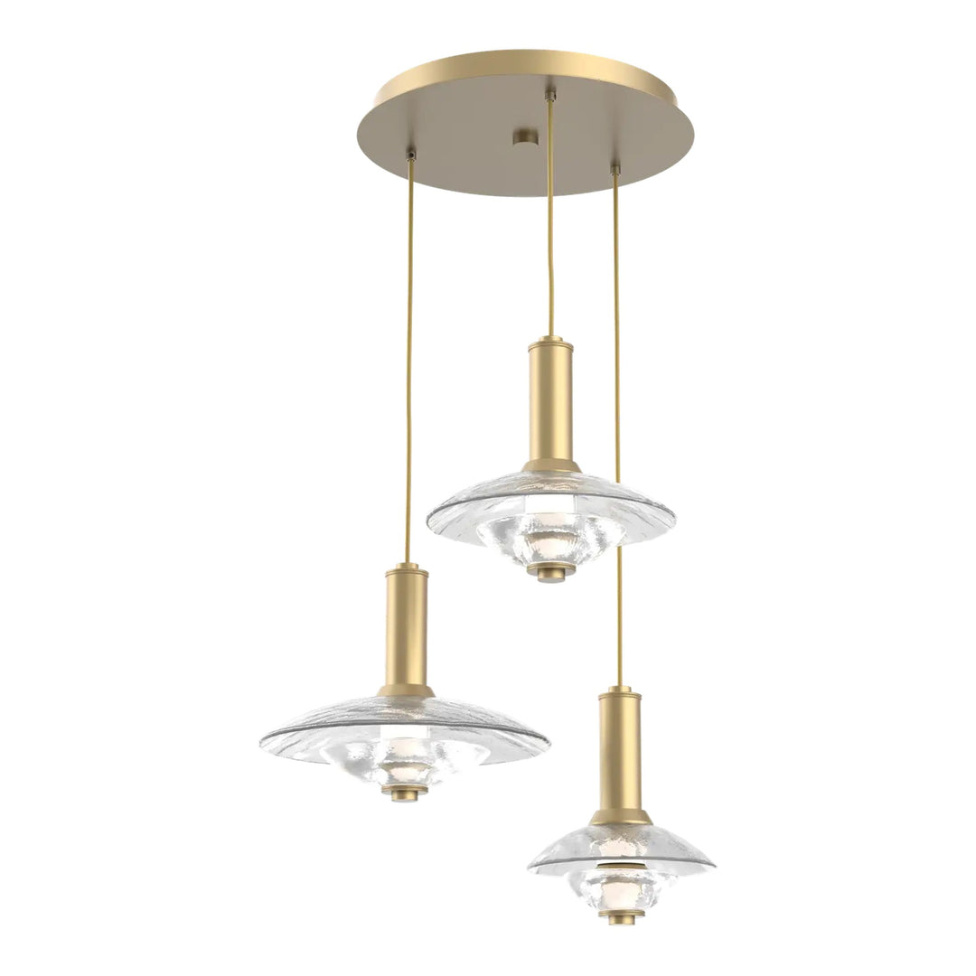 Cirrus Round Pendant Chandelier by Hammerton Studio in Gilded Brass with Clear Granite glass (3 Lights)