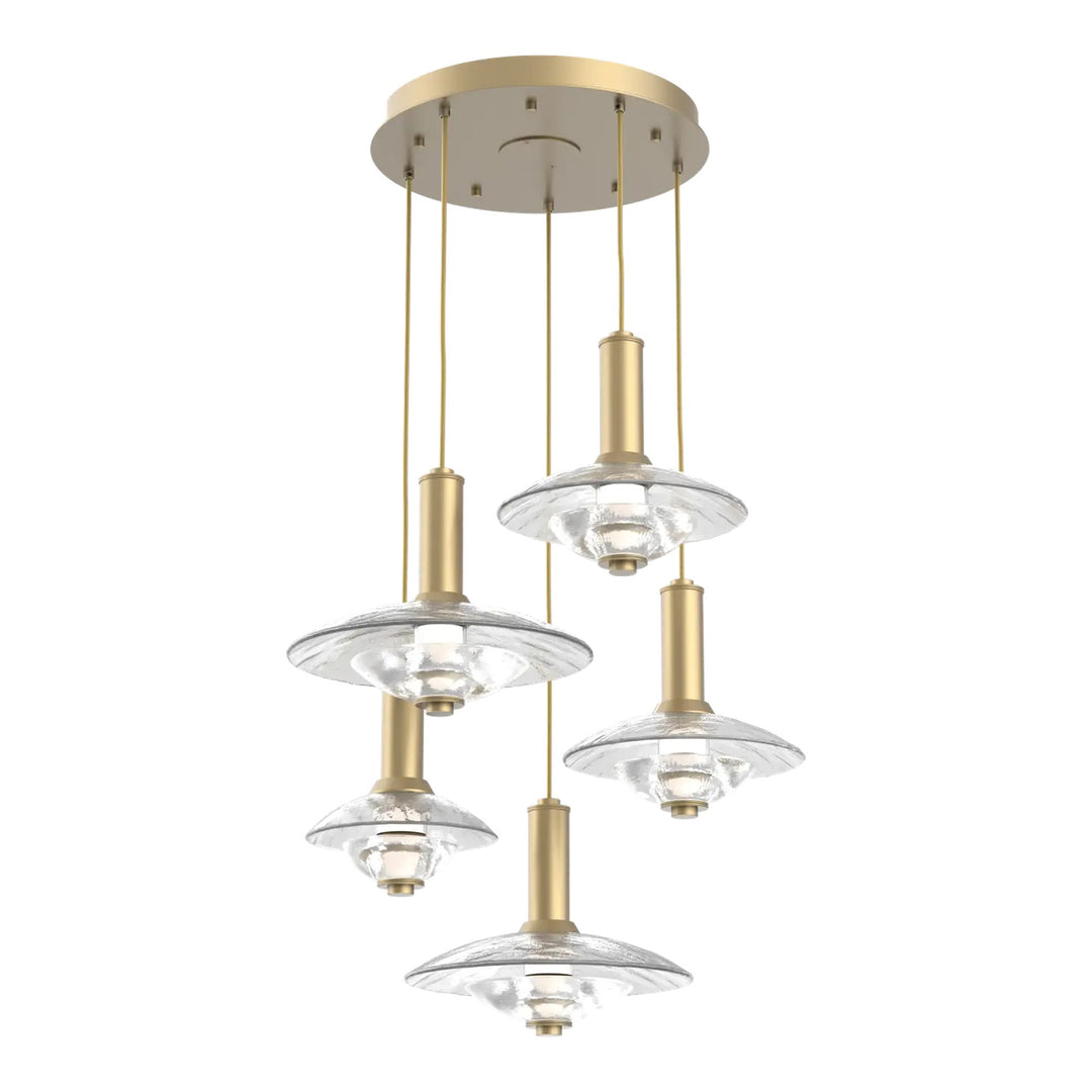 Cirrus Round Pendant Chandelier by Hammerton Studio in Gilded Brass with Clear Granite glass (5 Lights)