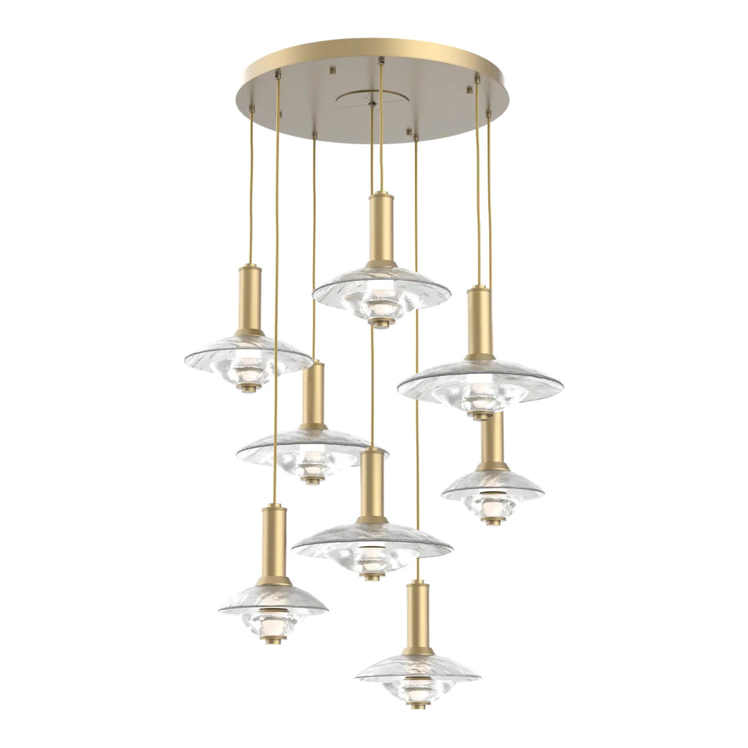 Cirrus Round Pendant Chandelier by Hammerton Studio in Gilded Brass with Clear Granite glass (8 Lights)