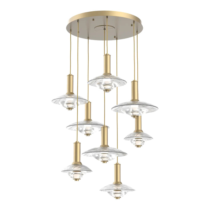 Cirrus Round Pendant Chandelier by Hammerton Studio in Gilded Brass with Clear Granite glass (8 Lights)
