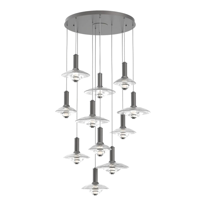 Cirrus Round Pendant Chandelier by Hammerton Studio in Graphite with Clear Granite glass (11 Lights)
