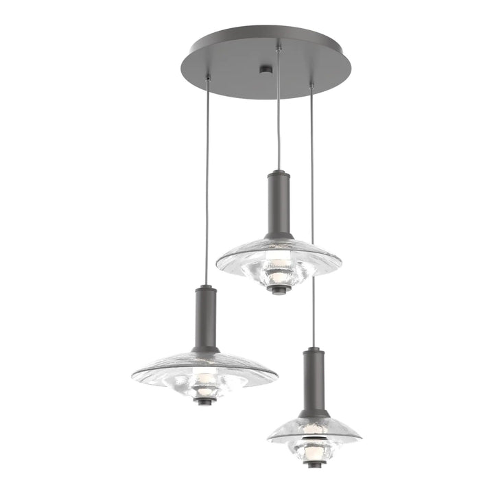 Cirrus Round Pendant Chandelier by Hammerton Studio in Graphite with Clear Granite glass (3 Lights)