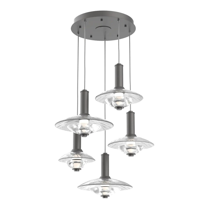 Cirrus Round Pendant Chandelier by Hammerton Studio in Graphite with Clear Granite glass (5 Lights)